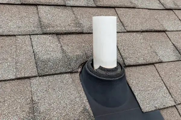 Roof vent pipe boot flashing Vent pipe boot flashing sealed on an asphalt shingle roof
